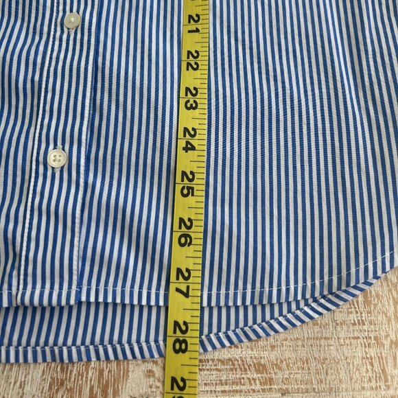 J. Crew blue/white pin-stripe pleated ruffle bib button down top blouse Sz small - Picture 6 of 6